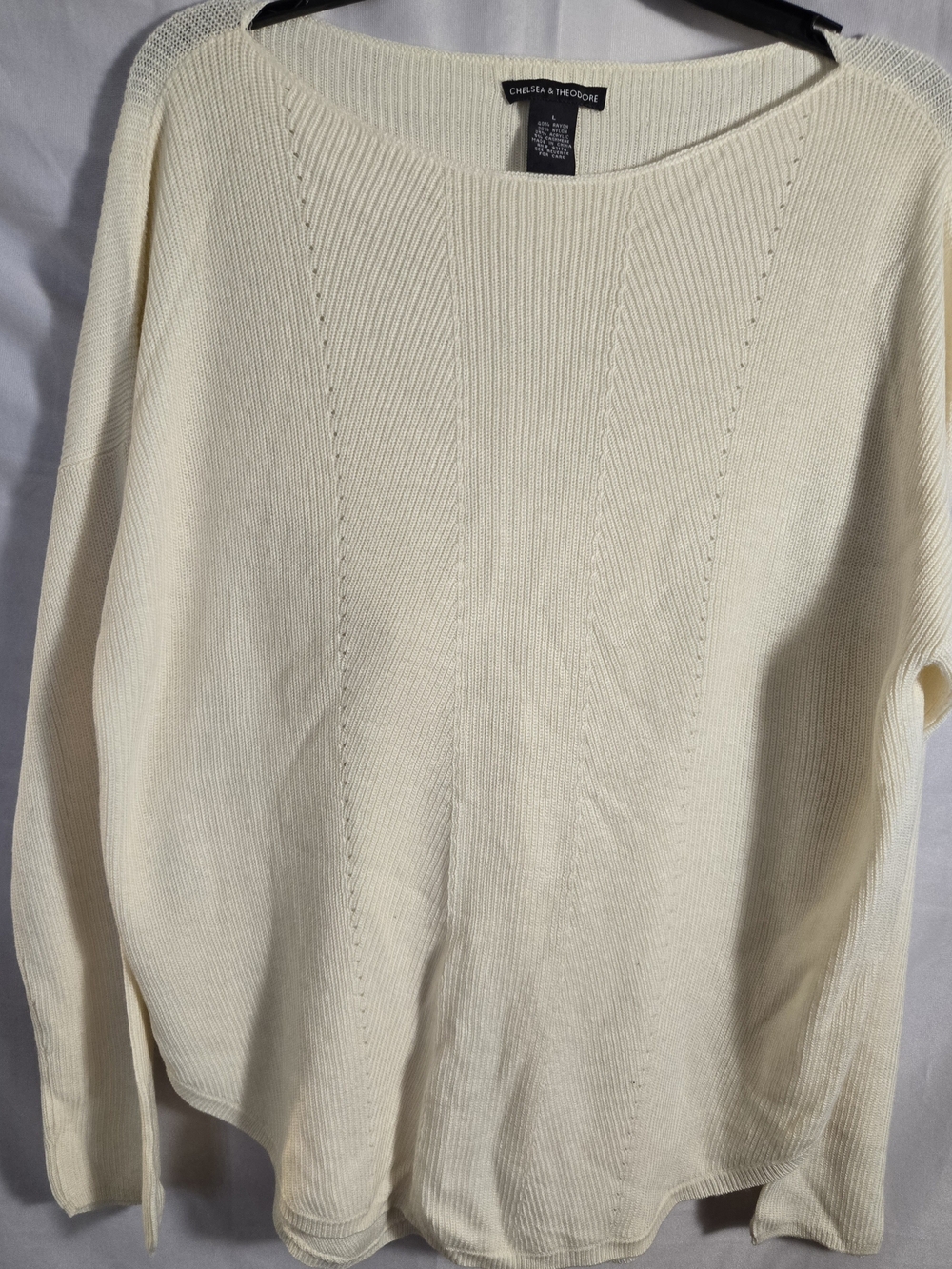 Chelsea & Theodore Cream Ribbed Knit Women's Sweater